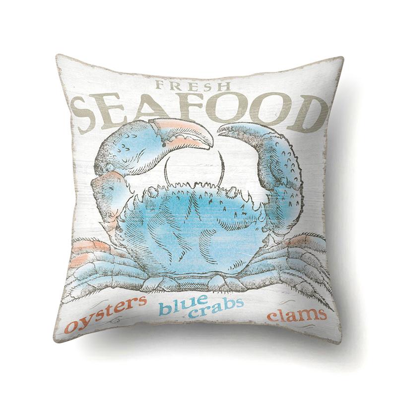 Polyester Pillowcase Peach Leather Velvet Cushion Cover Marine Life Seahorse Octopus Printed Pillow Bedside Cushion Cover