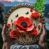 Vintage Cartoon Metal Tin Sign Wall Decor Red Poppies Black Butterflies Round Aluminum Plaque