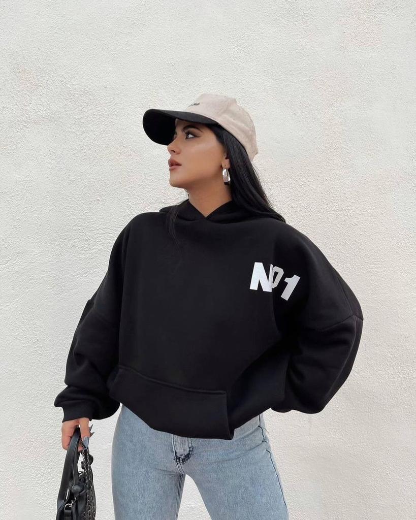 BITCED Fleece Long-sleeved Printed Short Hoodie Woman
