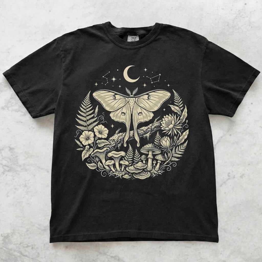 Luna Moth Shirt, Mystic Moth Graphic Tee, Celestial Insect ArT shirt, Gothic Nature T shirt, Cottagecore Moon Moth Tee