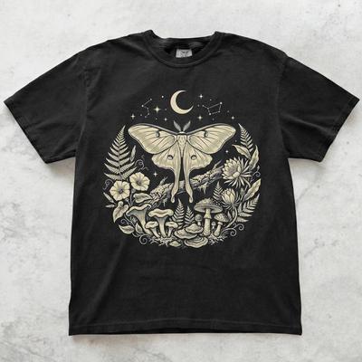 Luna Moth Shirt, Mystic Moth Graphic Tee, Celestial Insect ArT Shirt, Gothic Nature T Shirt, Cottagecore Moon Moth Tee