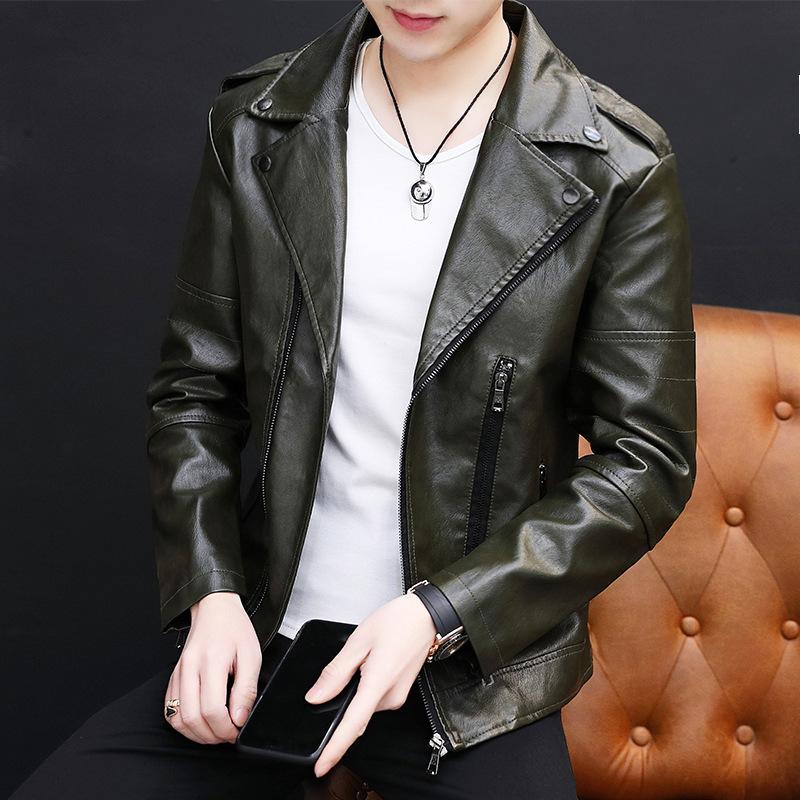 Leather jacket men's autumn new trend handsome suit collar men's top PU leather motorcycle suit men's casual jacket