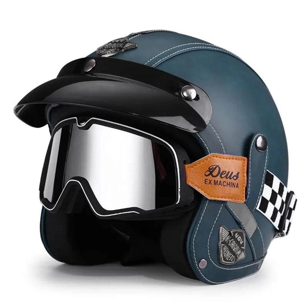 Vintage Semi Open Motorcycle Helmet Motocross Motorcycle Accessories 3/4 Motorcycle Helmet Open Face Men Women Cycling Goggles