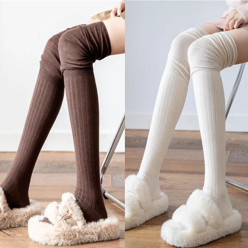1/2pairs Women's Thigh High Stockings Casual Over The Knee Long Socks Lolita Thermal Vertical Stripe Socks Female Tube Leggings