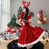 Milky Time Women's Christmas Santa Dress with Reindeer Headband (Red)