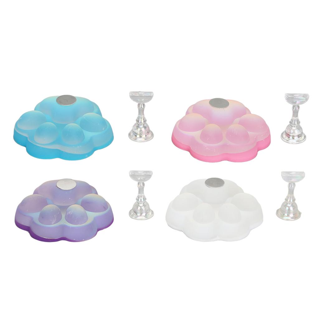 4pcs Nail Art Display Stand Cat Paw Shaped Magnetic Bottom Nail Tip Holder for Salon Use