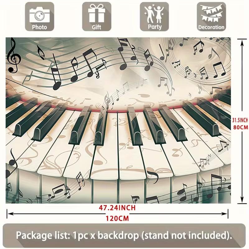Melodic Piano Tapestry, Whimsical Scene of Piano Keys with Swirling Musical Notes, Artistic Music-Themed Wall Art