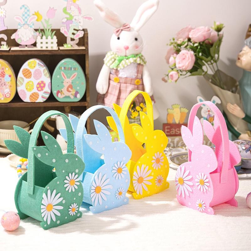 Candy Tote Bag Soft Felt Storage Basket Easter Gift Bag 3D Bunny Bag For Gifting Egg Hunt Easter Party