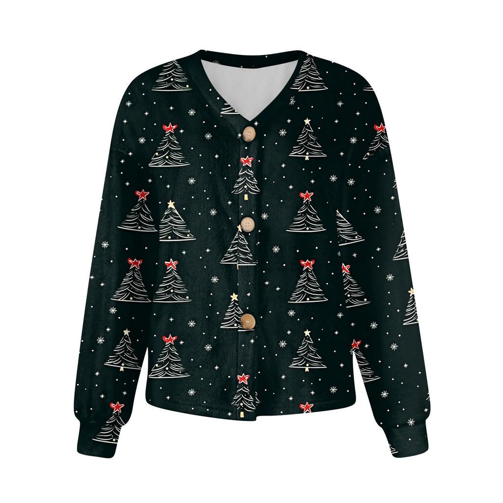 Women's Fashion Short Coat Casual Long Sleeve Printed Single Breasted Plush Jacket Top