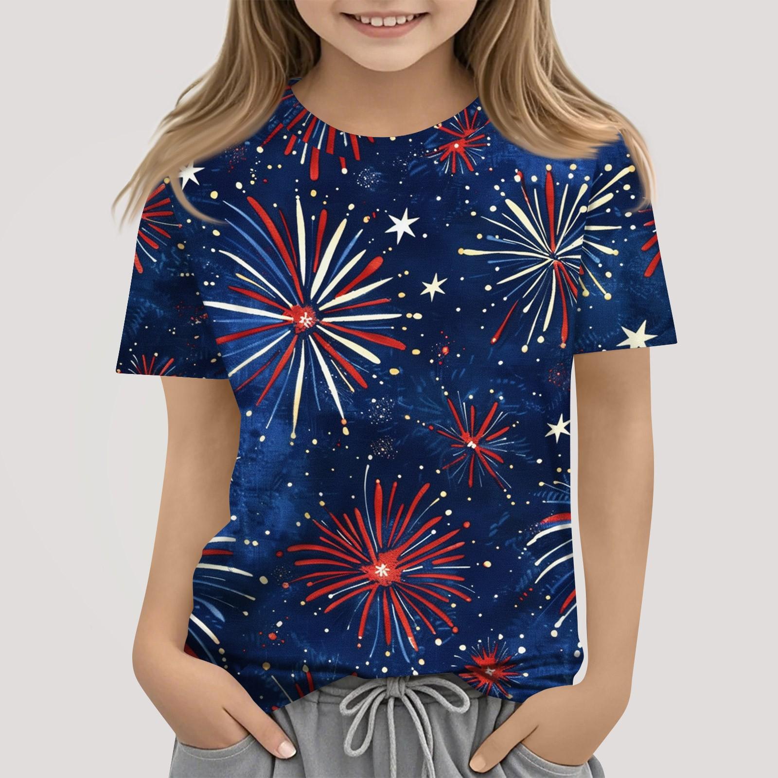 

Children s Fashion Casual Short Sleeve Independence Day Printed Round Neck T-Shirt Top 150