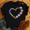 Tricou pentru femei Topuri cu desene animate Tricou cu imprimeu cu labe de câine inimă colorată Tricou pentru femeie de vară Tricou cu mânecă scurtă pentru fete din anii 90 Tricouri negre
