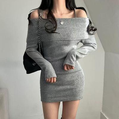 Korean Style Petite Spicy Girl Bodycon Dress: One-Shoulder Camisole with Lapel, Hip-Hugging Short Skirt for Spring/Autumn