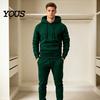 Solid Color Tracksuit Hoodie Pants Two Piece Set for Men, Sports Hooded Sweatshirt Men Active Wear & Drawstring Sweatpants, Fall Winter Casual