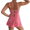 European and American women's clothing sex net clothes printed suspender hollow cute girl pink suspender nightdress perspective set