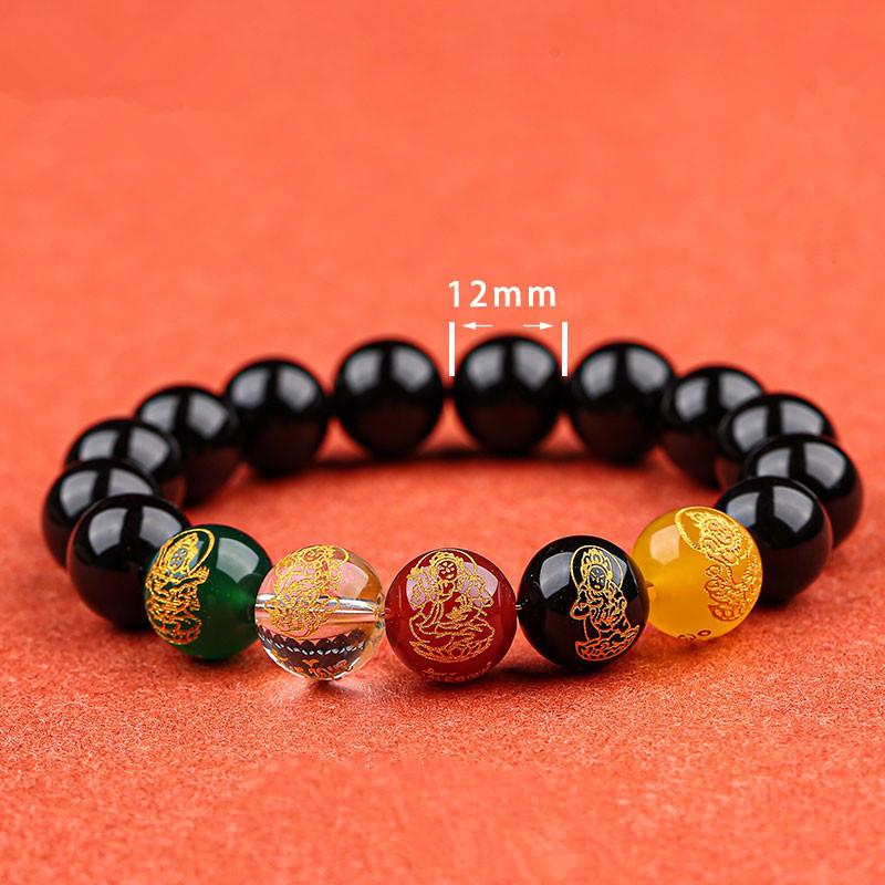 Red Agate Five-Way Fortune God Bracelet, Obsidian Five-Way Fortune God Bracelet, Unisex Couple's Gift