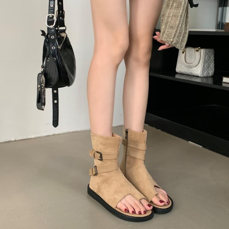 Fashion 2025 Summer Female Sandal Sale Of Women's Shoes All-Match Flip Flops Platform Buckle Girls Boot New Velvet Retro Corrective Flat