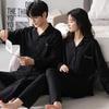 Spring & Autumn Couple Pajamas Set: Long Sleeve, Long Pants, Front Button Lapel Cardigan for Men & Women