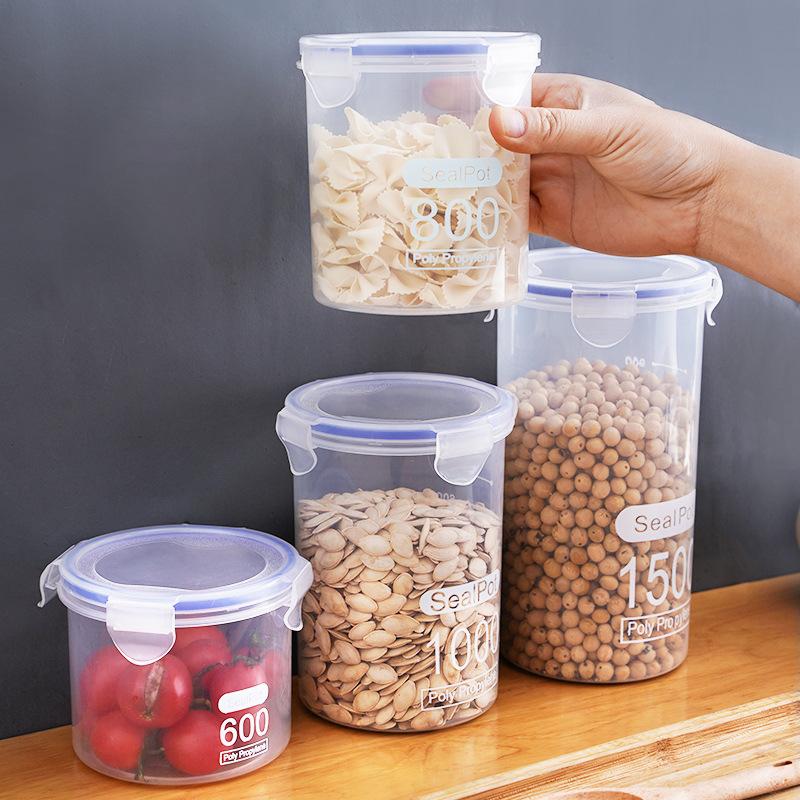 Forseglet oppbevaringsboks Gjennomsiktig Kjøkken Mat Korn Organizer Oppbevaringstank Plast Stor kapasitet Fuktsikker Forseglede krukker