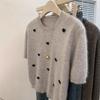 Grey Sweater Short-sleeved Unique Temperament Knitted Sweater Top Women's Small Short Front Shoulder T-shirt Love