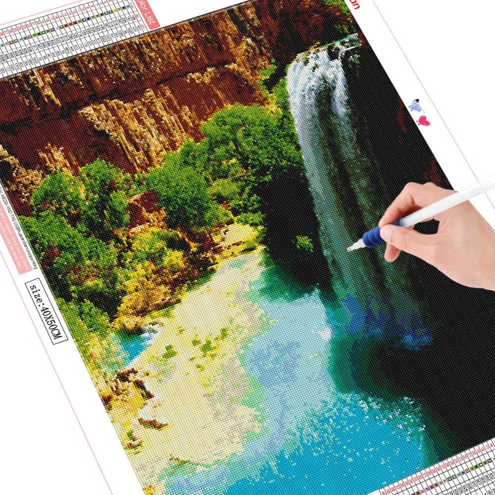 Hel kvadratisk/rund diamantmaling Landskap 5D DIY diamantbroderisalg Foss Rhinestones Mosaikkveggkunst