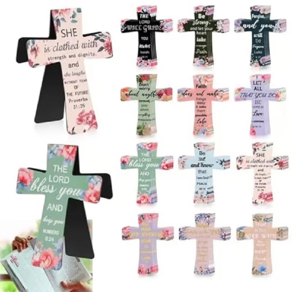 12/16/24PCS Plastic Bible Magnetic Bookmarks Double-Sided Cross Shape Page Marking Bookmark Durable Construction
