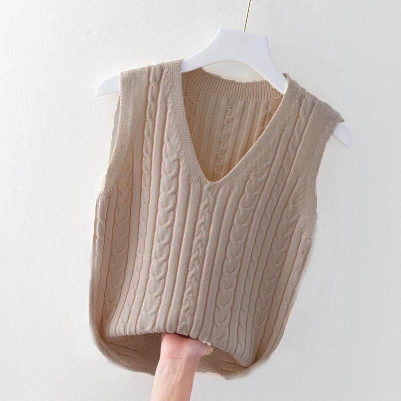 Jacquard Embroidered V-neck Knitted Contrast Ins Tank Top Student Women's Vest Sleeveless Sweater Pullover