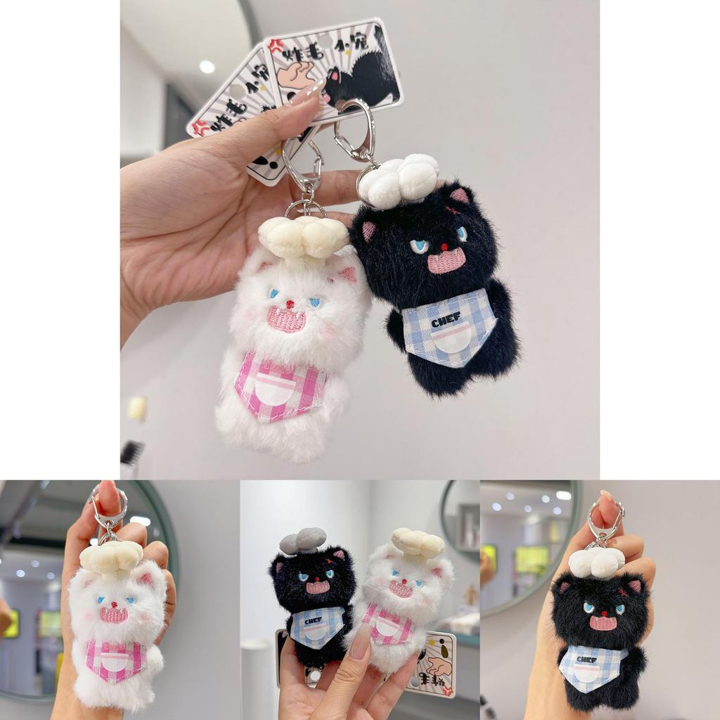 Fluffy Cat Keychain With Chef Costume Plush Toy For Anime Fans