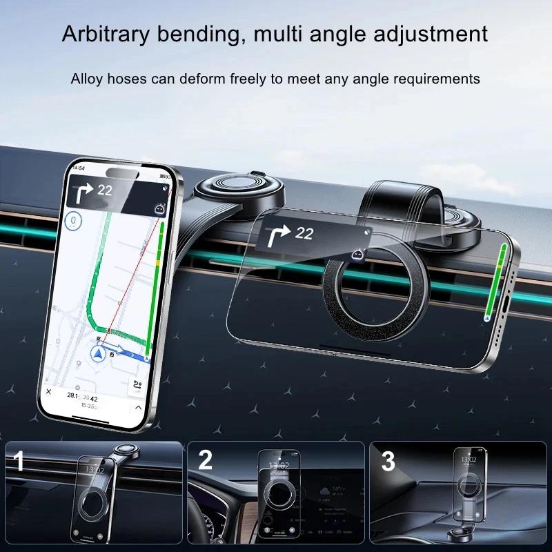 2026 New Bendable Detachable Magnetic Car Phone Mount Adjustable Angle ABS Holder Dashboard Mount