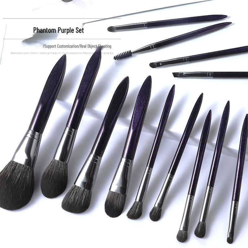 Phantom Purple 13-Piece Face Makeup Brush Set - Long Handle Blending Tools for Eyeshadow & More.