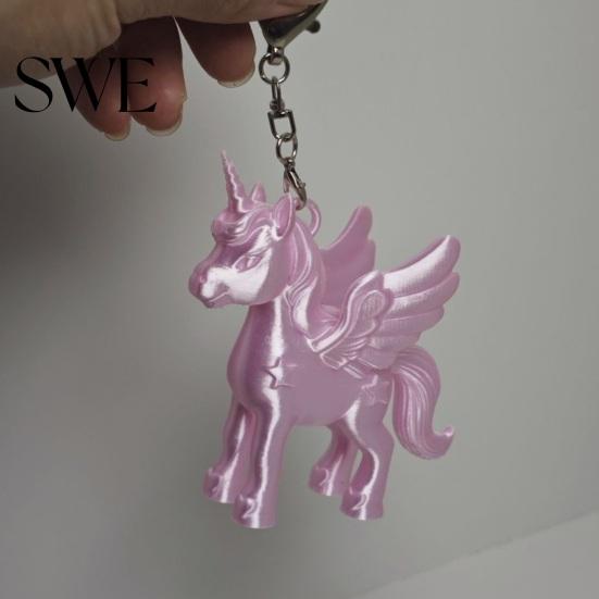 Bag Charm Keychain Pendant Heart-Shaped Metal Lobster Clasp Smooth Open Close 3D Printed Pink Pearlescent Unicorn