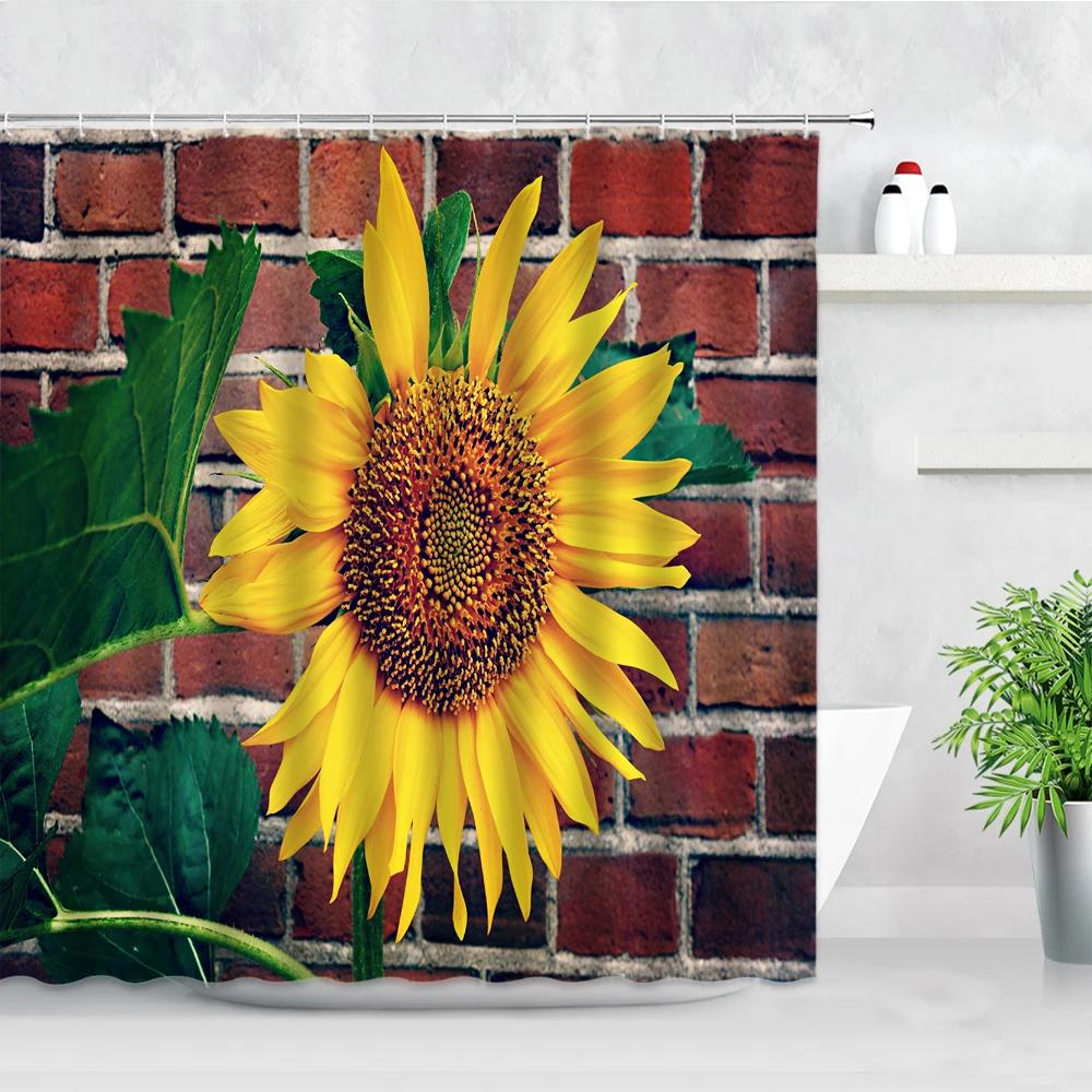 Fleurs Rouges Porte Grecque Bleue Avec Vue Sur Mer Sur Île Rideaux de Douche Tissu Imperméable Ensemble de Rideaux de Salle de Bain Décoration de Baignoire pour la Maison