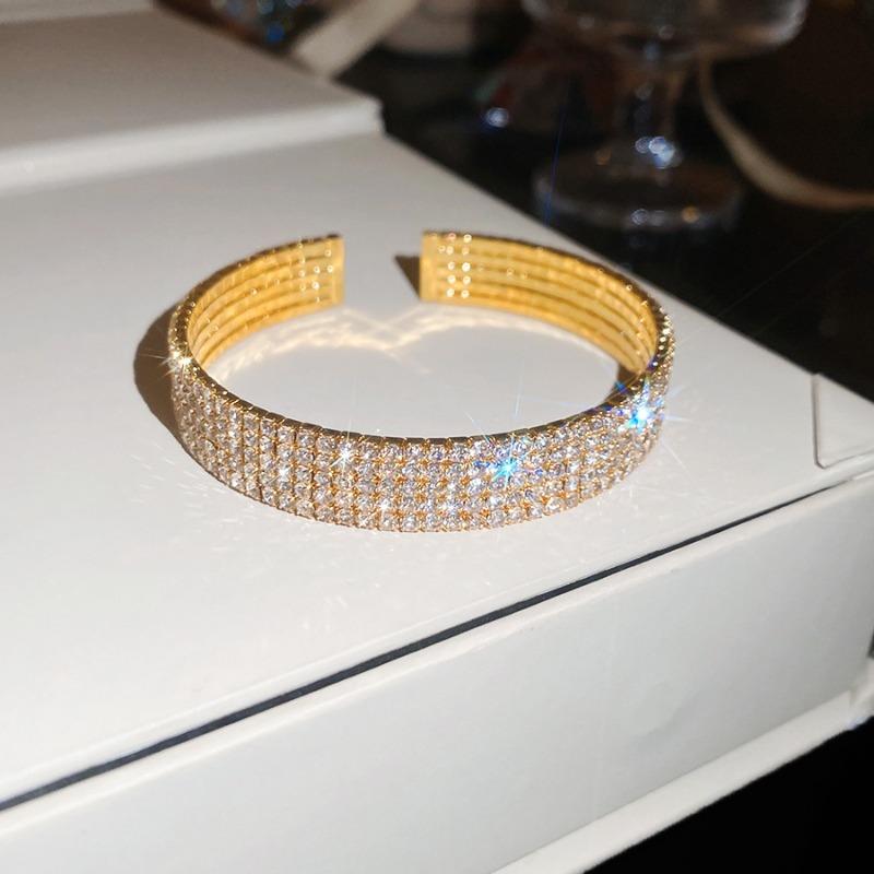 Galaxy Shine~ Diamond-encrusted round multi-layer open bracelet light luxury high-end bracelet temperament dinner party exquisite jewelry