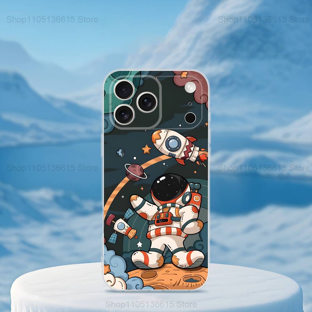 Cartoon Astronaut Space Case For iPhone Max,13,XR,SE,12,15,Pro,17,Plus,11,14,16,X,XS,Mini Transparent Soft Cover iPhone12