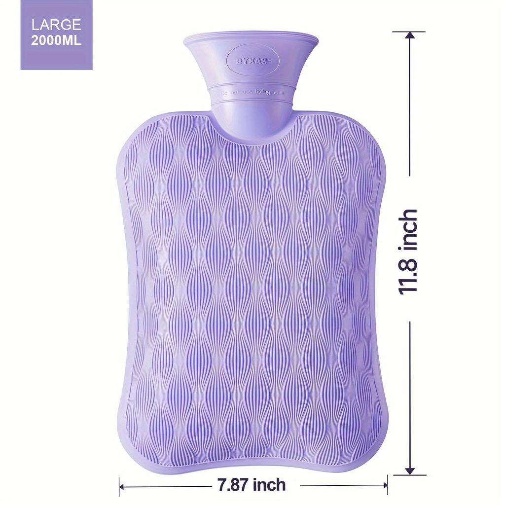 1pc BYXAS Hot Water Bottle, 67.63oz Hot Water Bag for Neck and Shoulder, Hand Feet Warmer, Blue, Purple, White