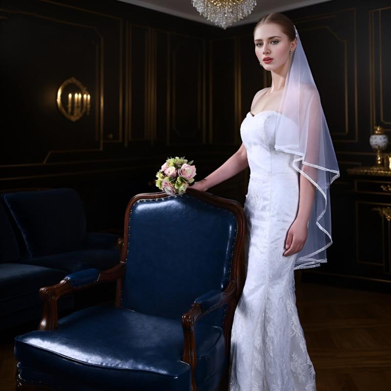 Long Wedding Veil Lace Veils with Hair Comb Wedding Hair Accessories White 2-Layer Wedding Veil
