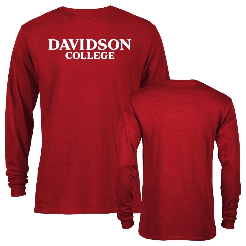 Davidson College Gray Long-sleeved T-shirt with Red Print Commemorating Campus Style