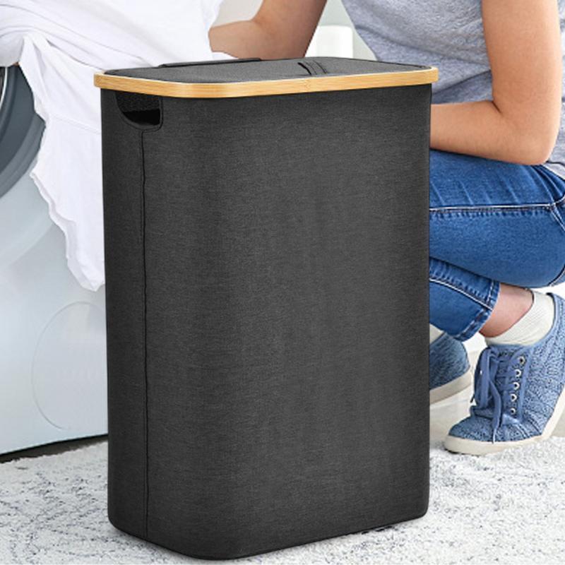 Covered Laundry Basket Large Capacity Dirty Clothes Hamper Narrow Laundry Hamper With Lid 55L Clothes Basket With Handles For