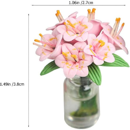 NUOBESTY Dollhouse Miniature Flowers Doll House Mini Vase with Flower Potted Plant Flower Vase Model for DIY Micro Landscape Decoration Accessories