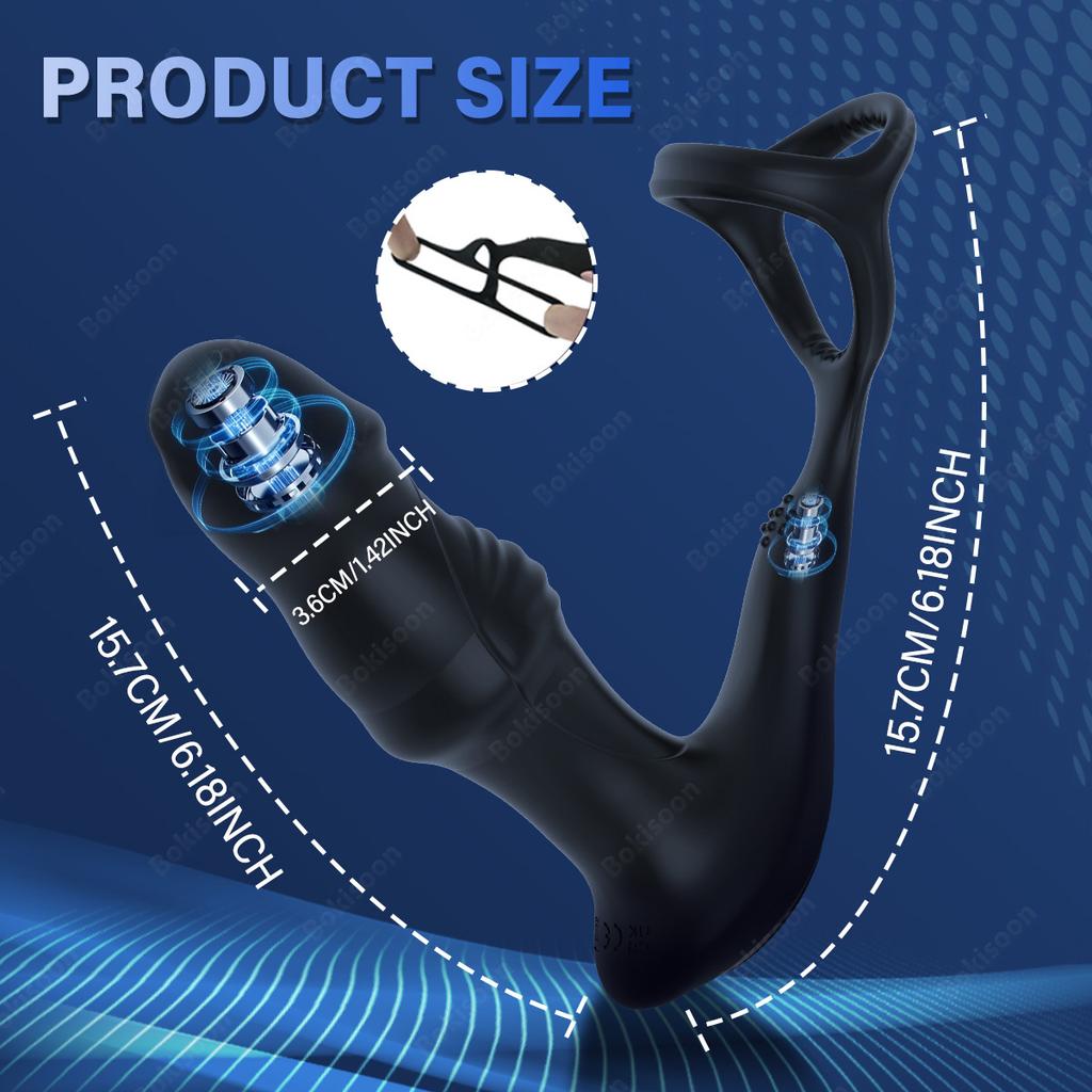 2026 Rechargeable 2 in 1 Prostate Massager Anal Vibrator Wiggling Thrusting with Cock Ring Butt Plug Remote Control Climax Sex Toys Insert Masturbator