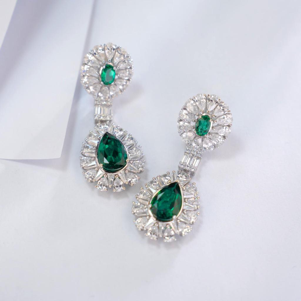 Elegant Oval Water Drop Emerald Earrings in 925 Sterling Silver