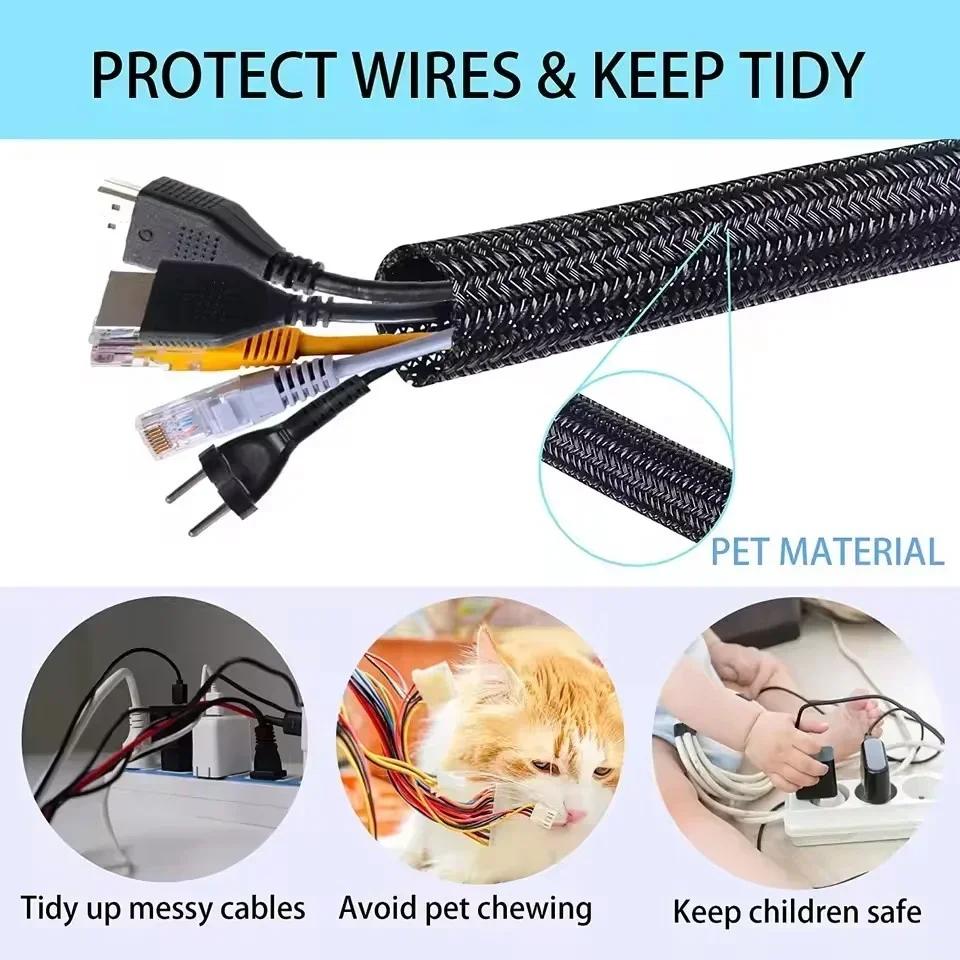 Self Closing PET Braided Cable Sleeve Expandable Auto Line Management Overlaps Flexible Loom Split Pipe Tube Wire Wrap Protect