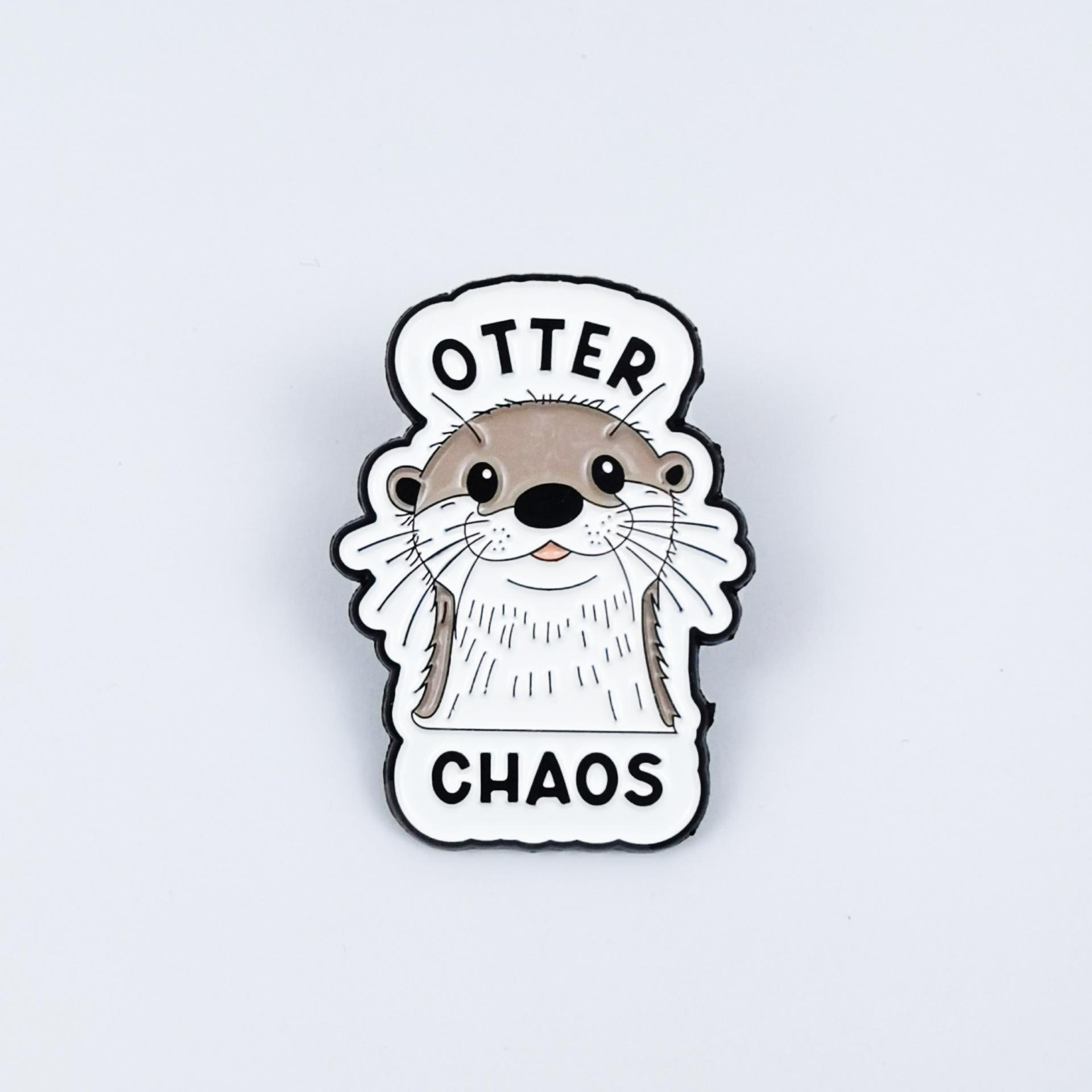 Custom Otter Brooch with English Letter Badge - Creative Alloy Backpack Ornament