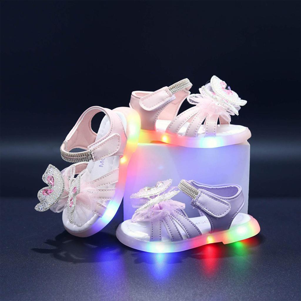 Kindersandalen Mädchen LED Licht Prinzessin Frozen PU Leder Pailletten Perlen Sommerschuhe Rutschfest Atmungsaktiv Rosa Blau Für 1-7 Jahre