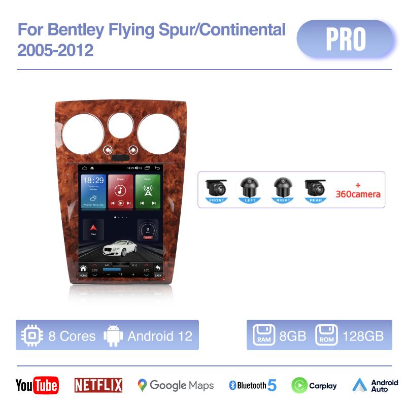 12.1Inch For Bentley Flying Spur/Continental 2005-2012 Android12 MediaCarPlayer GPS Navigation 8Core 8+256G CarPlay 4G 360Camera