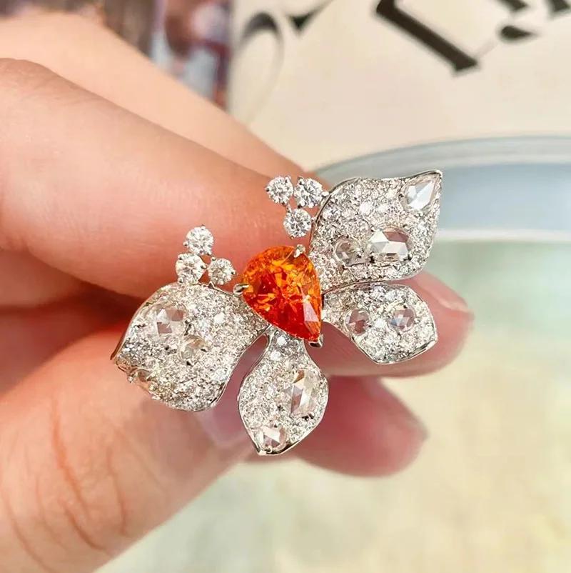 New Butterfly Design Fashion Sterling Silver  High-grade Inlaid Zircon Butterfly Open Ring Luxury Cocktail Ring for Women resizable