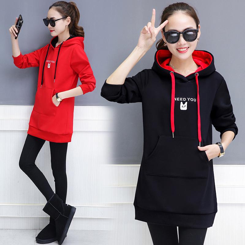 2026 Autumn/Winter Korean Mid-Length Loose Hooded Velvet Sweatshirt for Women