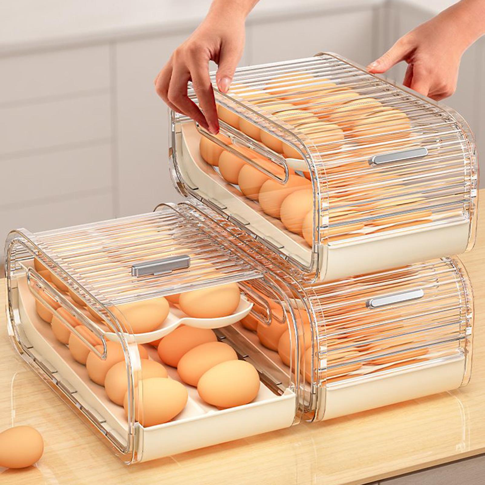2-Tier Sliding Lid Automatic Rolling Egg Tray Transparent Refrigerator Slide Type Egg Box Egg Holder Refrigerator Organizer China Mainland 6490₽