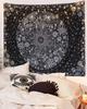 Bohemian Tapestry Wall Hanging Black and White Floral Tapestry with Dotted Daisy Medallion Print Bedroom Boho Hippie Home Decor