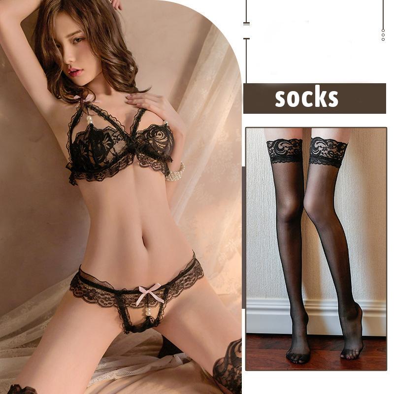 Sexy Lingerie See-through Lace Three-piece Bra and Crotchless Panty Set Erotic Clothing Women's Sexy Clothing, Adult Dresses Lingerie
