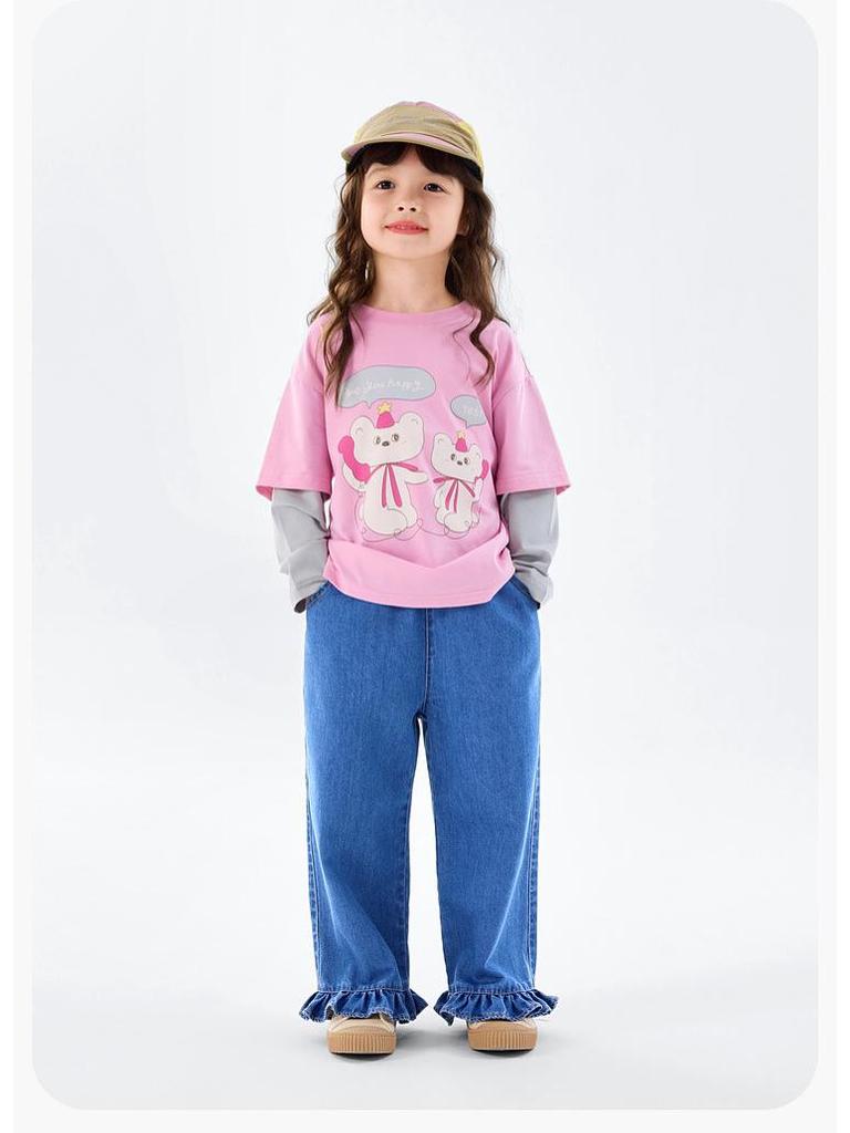 [7A Antibakteriell] Dudu Family Mädchen Langarm-Zwei-in-Eins-T-Shirt - Neuer Frühlingstil für kleine Mädchen